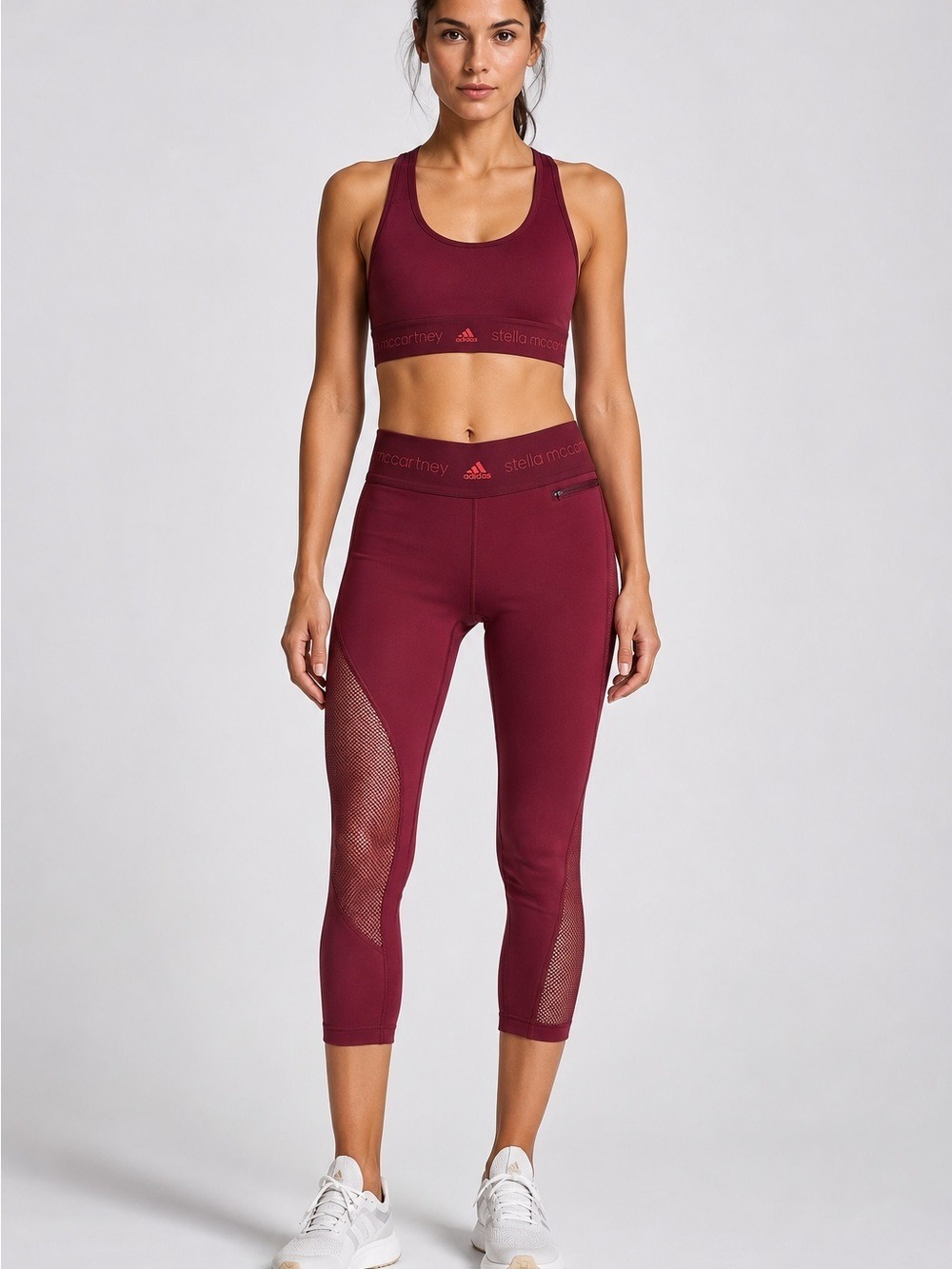 adidas by Stella McCartney Burgundy ClimaCool Mesh Capri Leggings Women's Small
